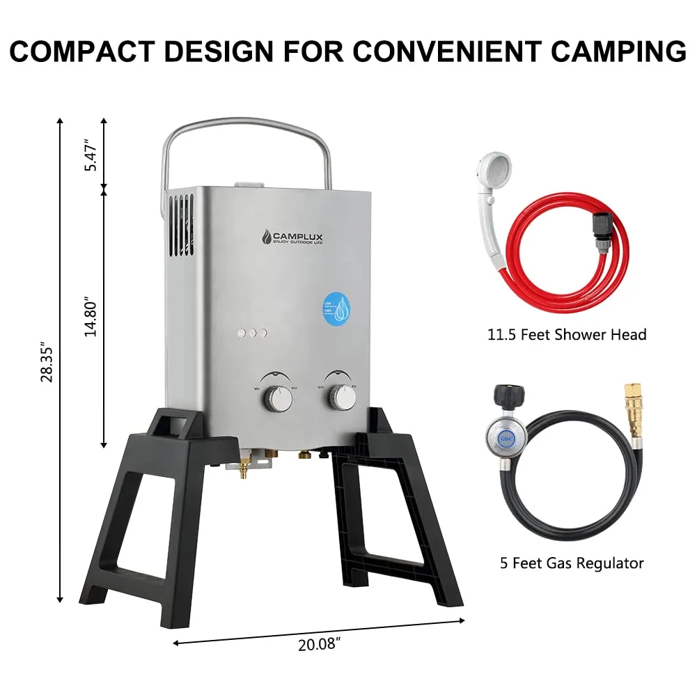 Camplux Gray 1.32 GPM Outdoor Tankless Gas Water Heaters w/ Freestanding Stand and Carry Bag