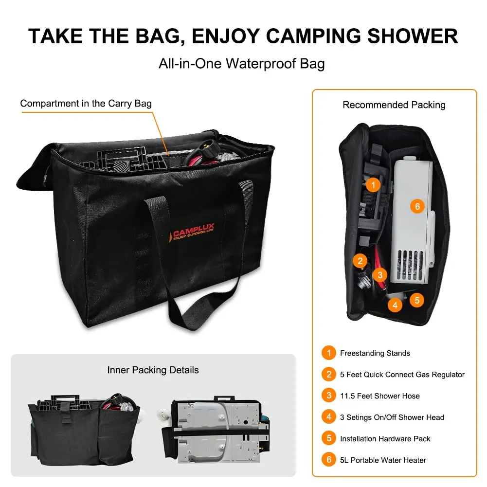 Camplux Gray 1.32 GPM Outdoor Tankless Gas Water Heaters w/ Freestanding Stand and Carry Bag