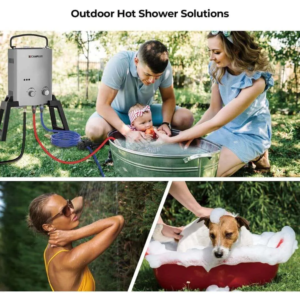 Camplux Outdoor Portable Water Heater w/ Stand & Storage Bag - Silver