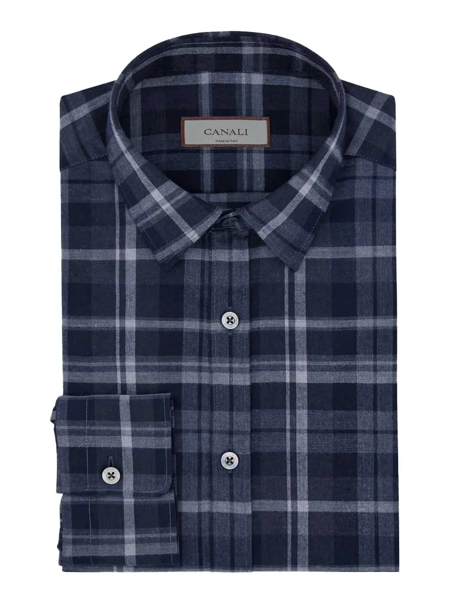 Canali - Navy Multi Check Cotton Shirt