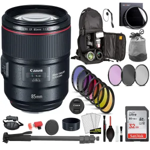 Canon EF 85mm f/1.4L IS USM Lens with Professional Bundle Includes- Backpack, Filter Kit, Sandisk 32GB SD   More