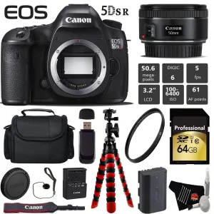 Canon EOS 5DS R DSLR Camera with 50mm f/1.8 STM Lens   Wireless Remote   UV Protection Filter   Case   Wrist Strap Pro Bundle