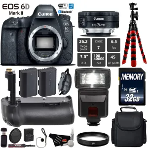 Canon EOS 6D Mark II DSLR Camera With 24mm f/2.8 STM Lens   Professional Battery Grip   UV Protection Filter   Flash Starter Bundle