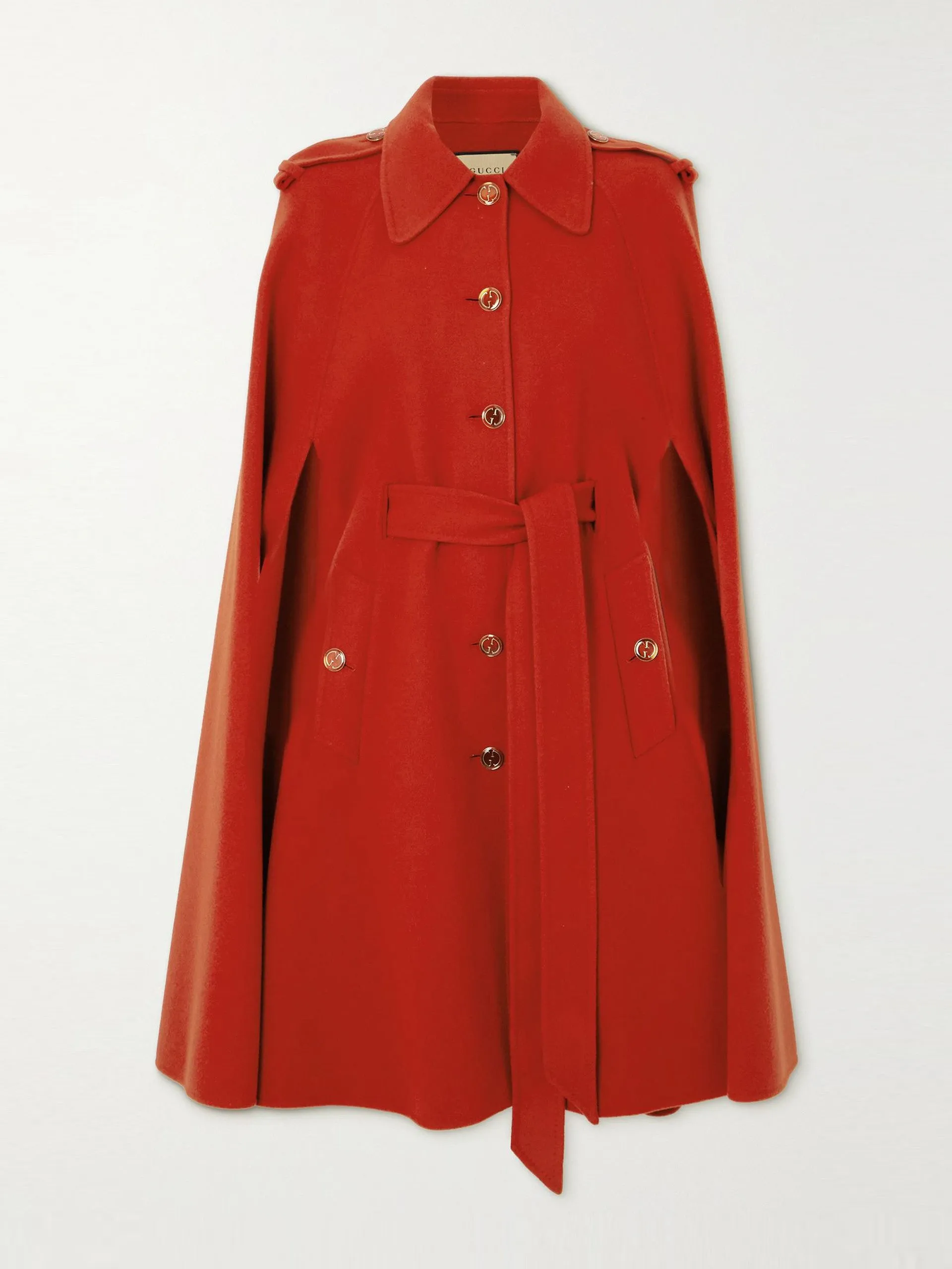 Cape effect belted wool-blend coat