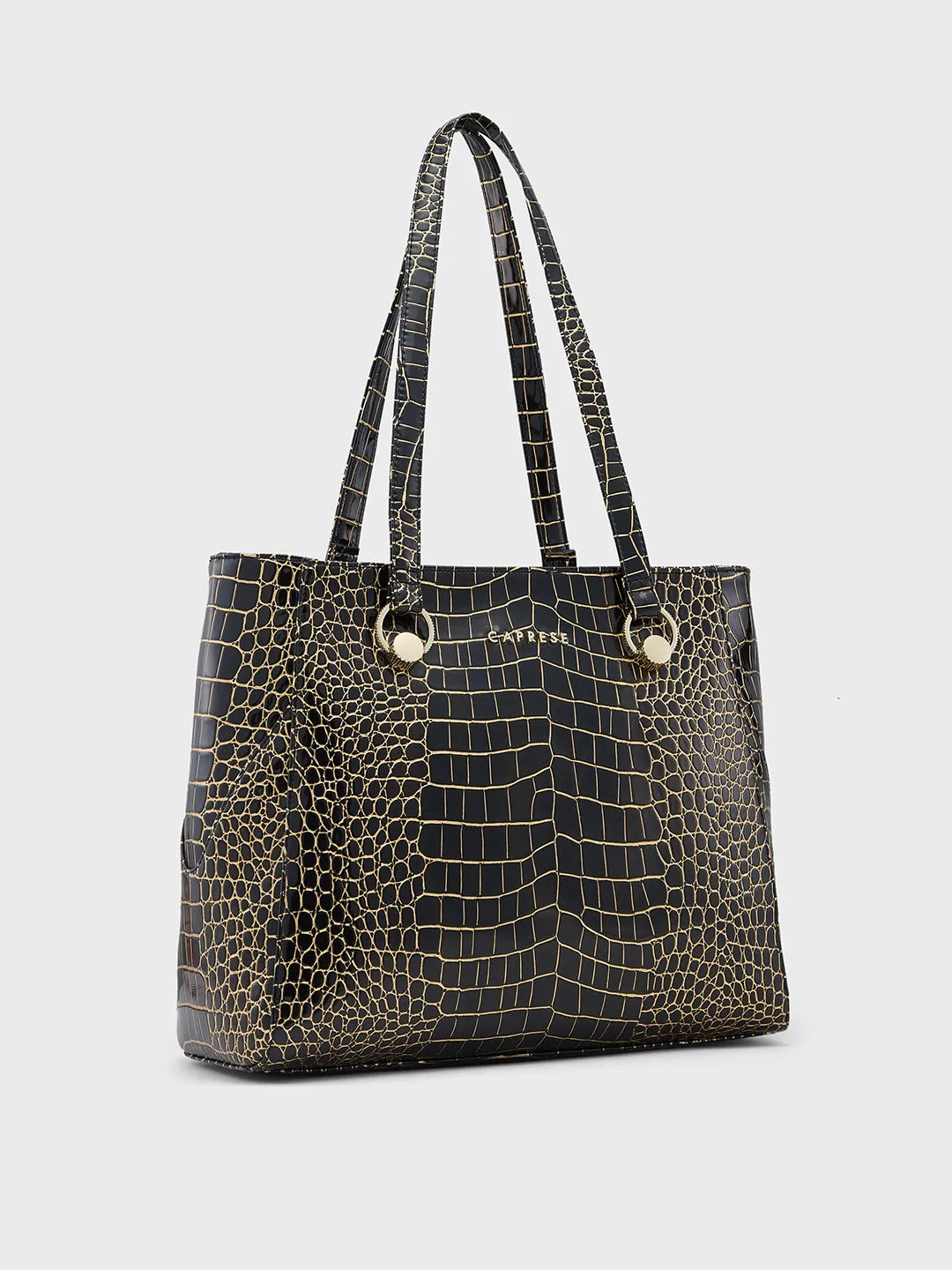 Caprese Miranda Tote Large Croco Womens Office Handbag Black