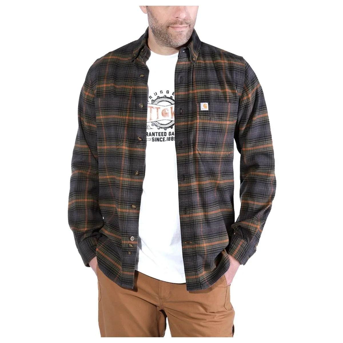 Carhartt&#x20;103445&#x20;Slim&#x20;Fit&#x20;Hamilton&#x20;Plaid&#x20;l&#x2F;s&#x20;Shirt&#x20;-&#x20;Army&#x20;Green