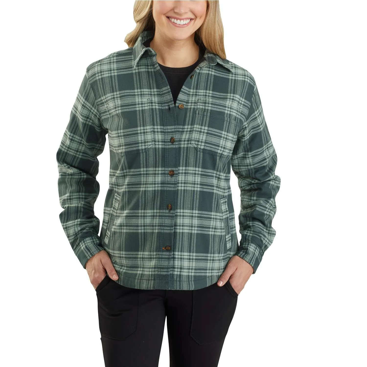 Carhartt&#x20;104518&#x20;Women&#x2019;s&#x20;Hamilton&#x20;Plaid&#x20;Flannel&#x20;Jacket&#x20;-&#x20;Fog&#x20;Green&#x20;