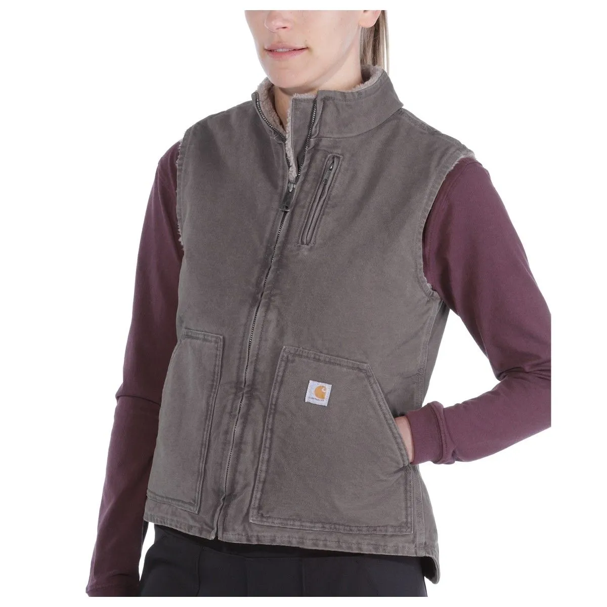 Carhartt&#x20;WV001&#x20;Women&#x27;s&#x20;Sandstone&#x20;Mock&#x20;Neck&#x20;Vest&#x20;-&#x20;Taupe&#x20;Grey