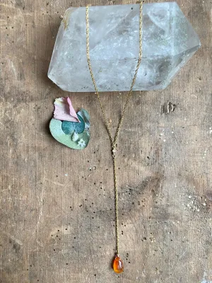 Carnelian and Gold Lariat Necklace