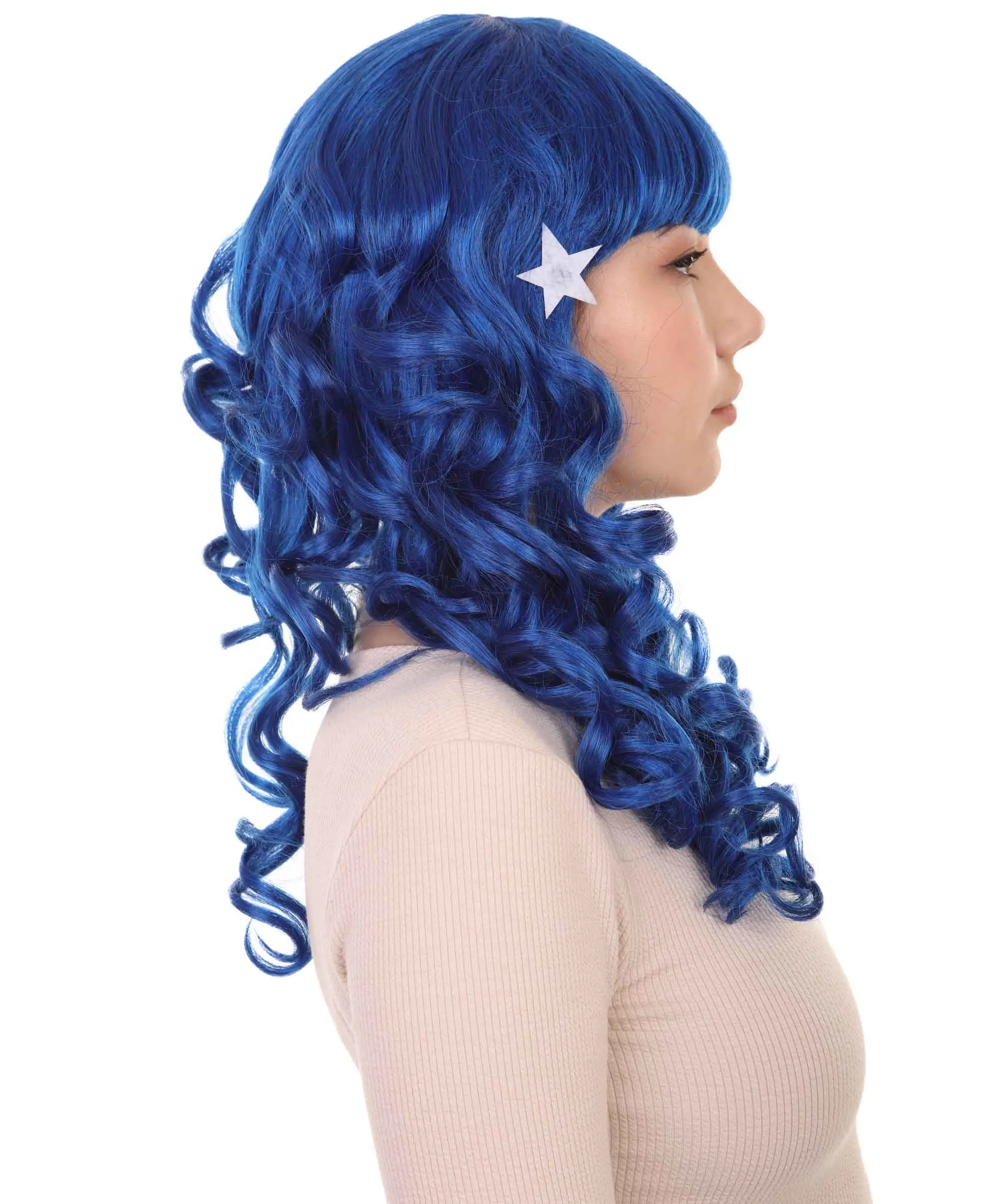 Carnival Womens Wig | Blue Long Curly Party Event Ready Cosplay Halloween Wig | Premium Breathable Capless Cap
