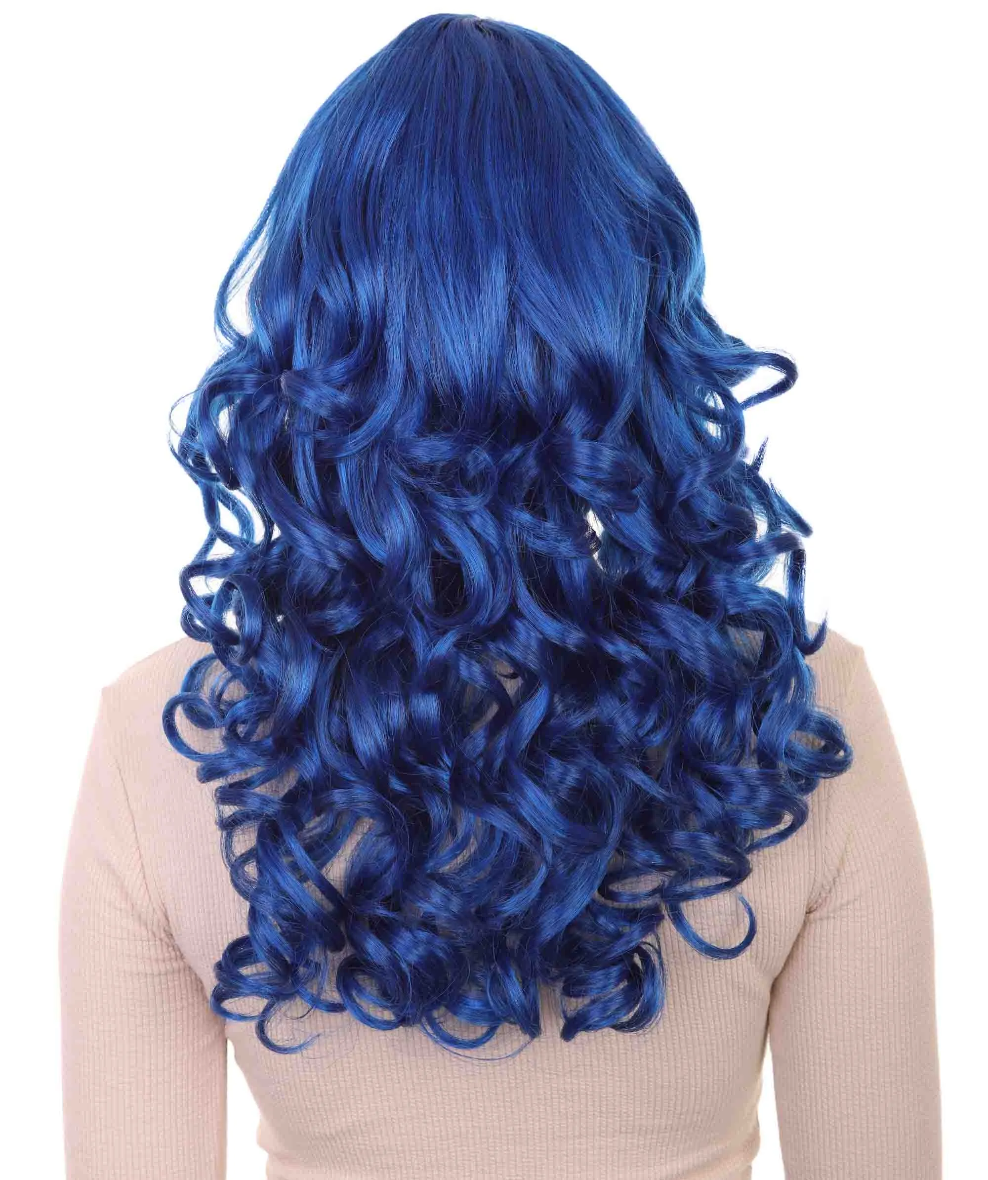 Carnival Womens Wig | Blue Long Curly Party Event Ready Cosplay Halloween Wig | Premium Breathable Capless Cap