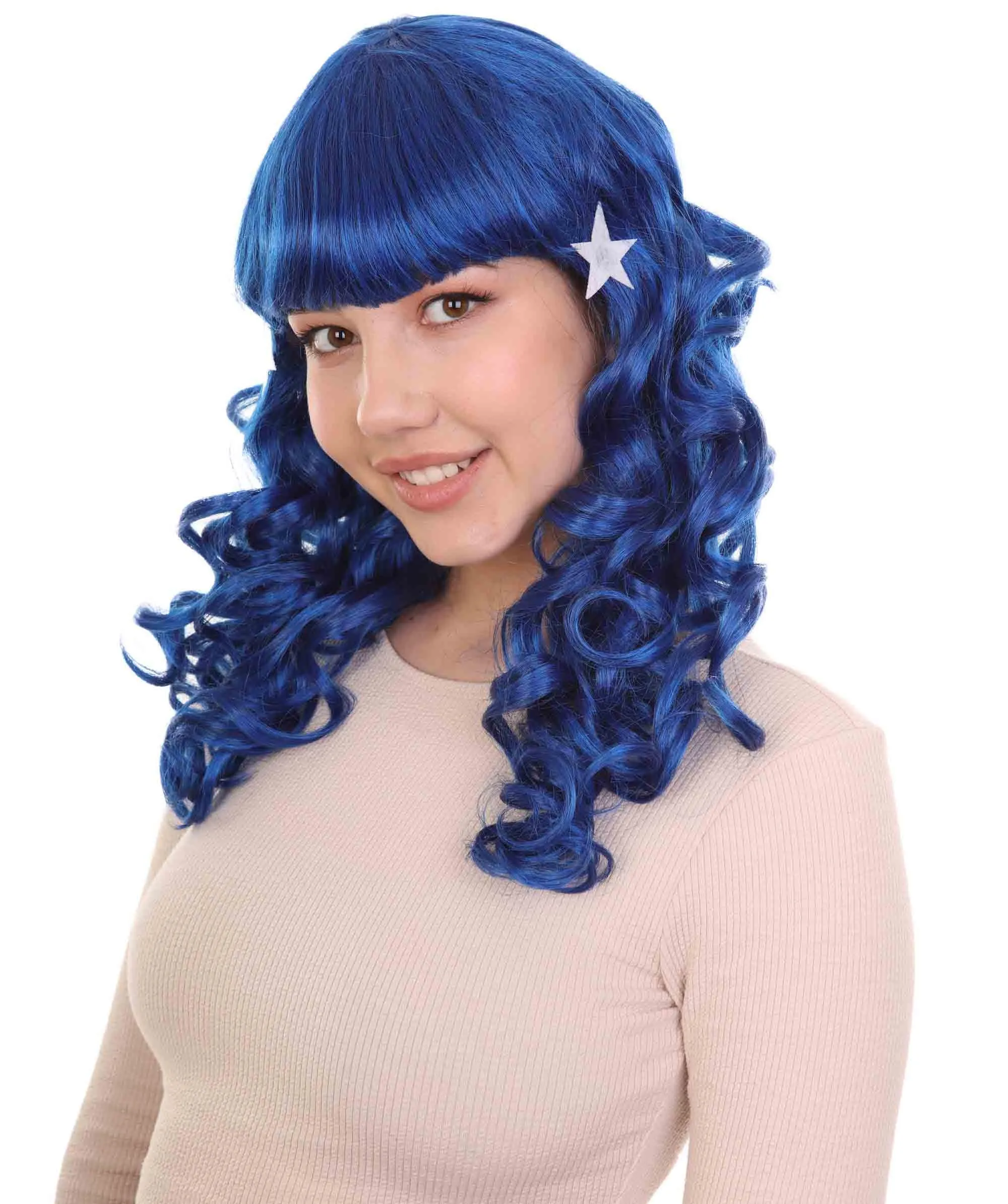 Carnival Womens Wig | Blue Long Curly Party Event Ready Cosplay Halloween Wig | Premium Breathable Capless Cap