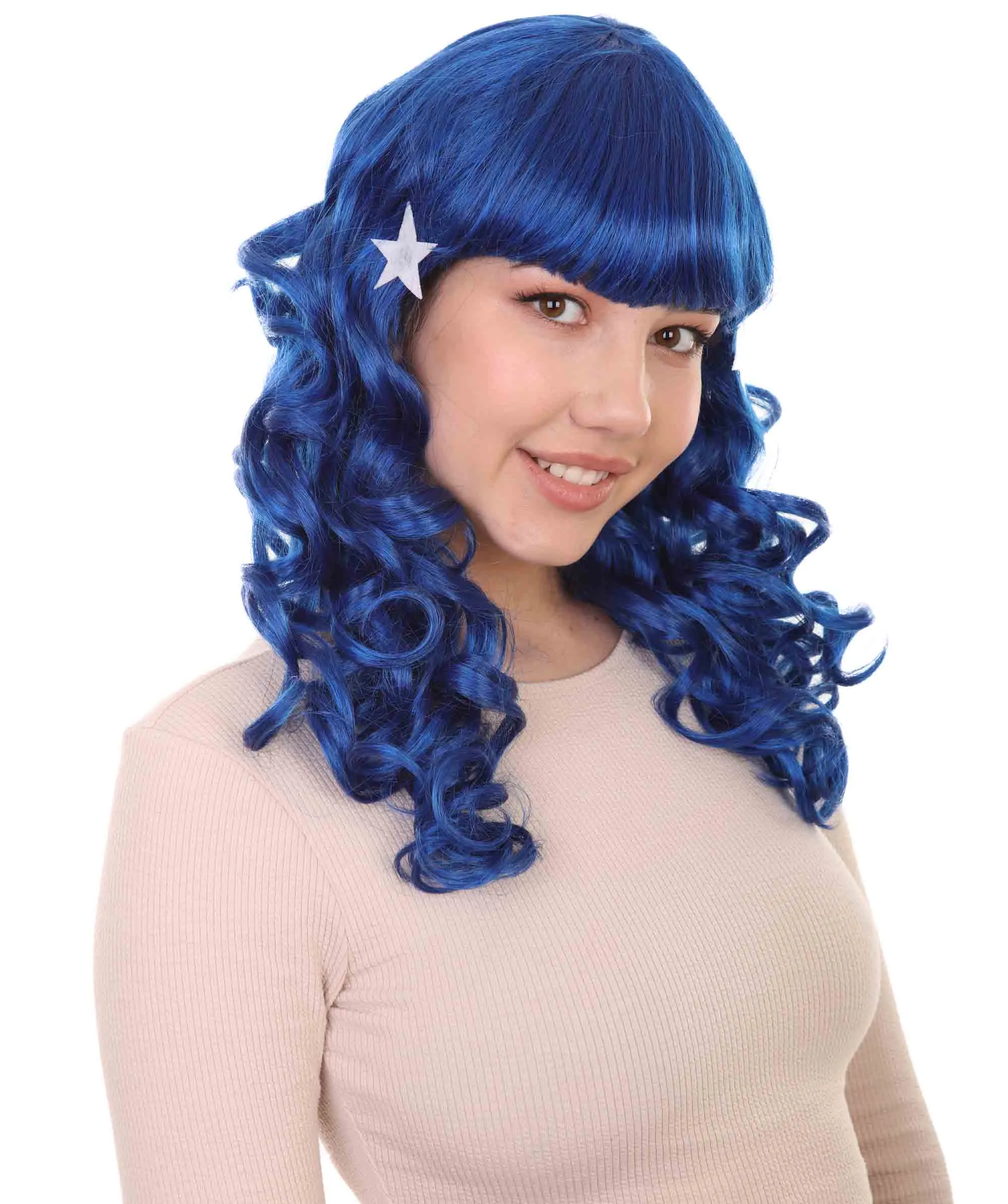 Carnival Womens Wig | Blue Long Curly Party Event Ready Cosplay Halloween Wig | Premium Breathable Capless Cap