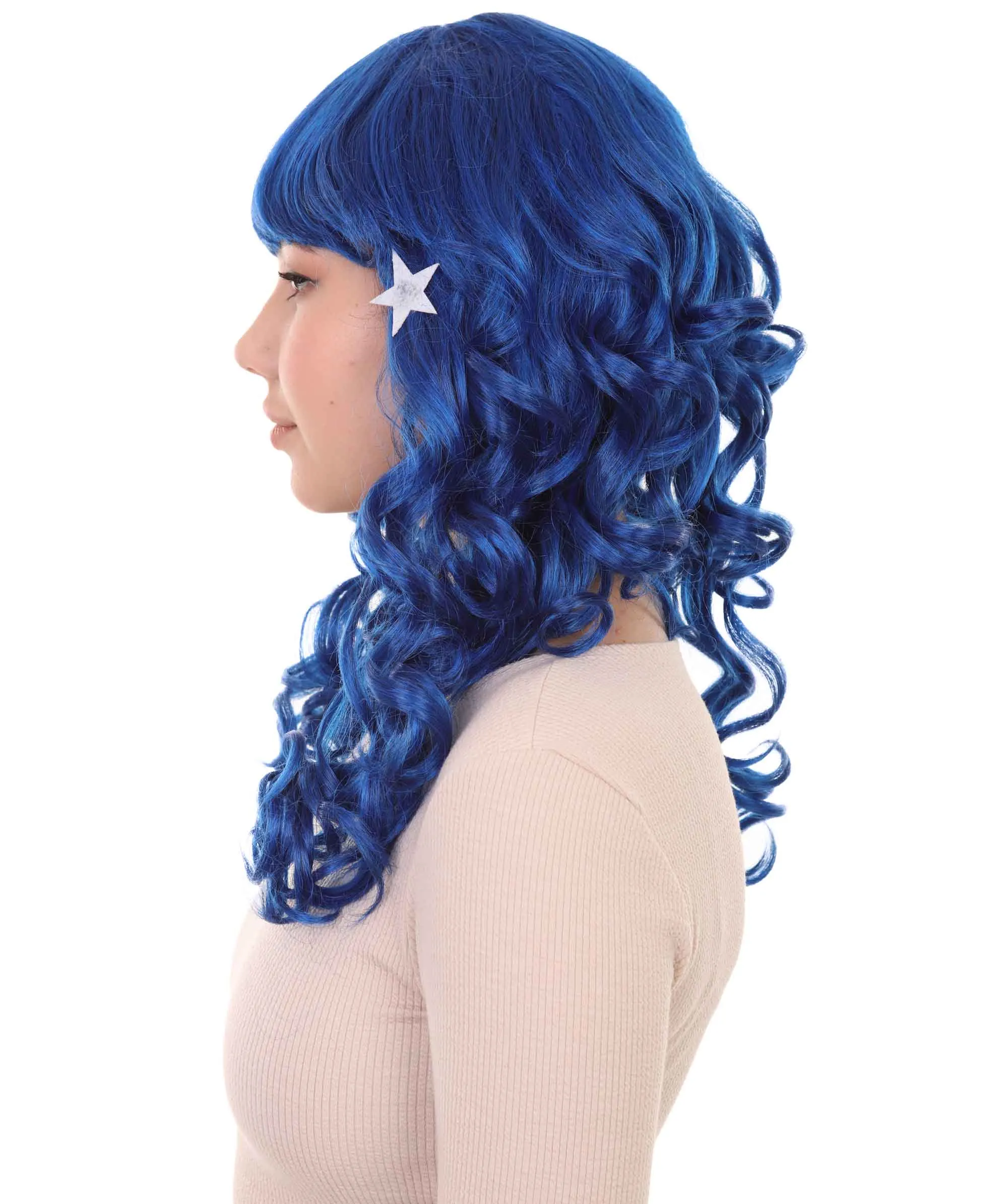 Carnival Womens Wig | Blue Long Curly Party Event Ready Cosplay Halloween Wig | Premium Breathable Capless Cap