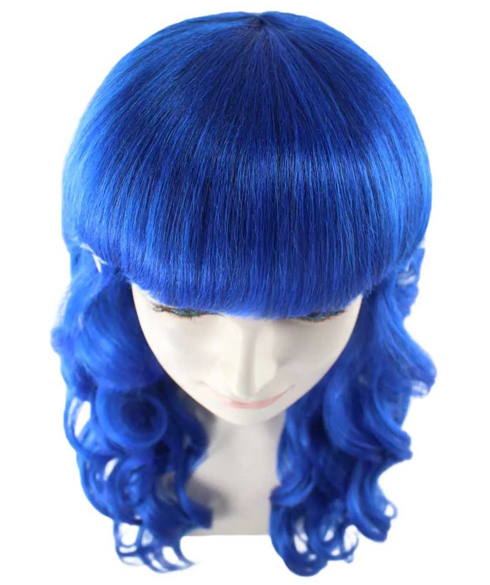 Carnival Womens Wig | Blue Long Curly Party Event Ready Cosplay Halloween Wig | Premium Breathable Capless Cap