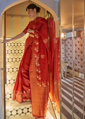 Carrot Red Tussar Banarasi Silk Designer Saree