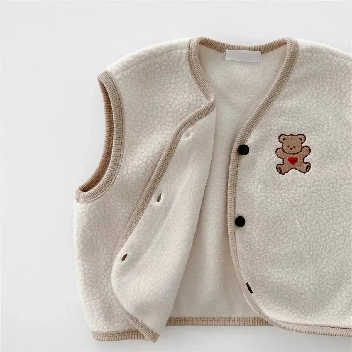 Cartoon Bear Fleece Vest & Pants Set