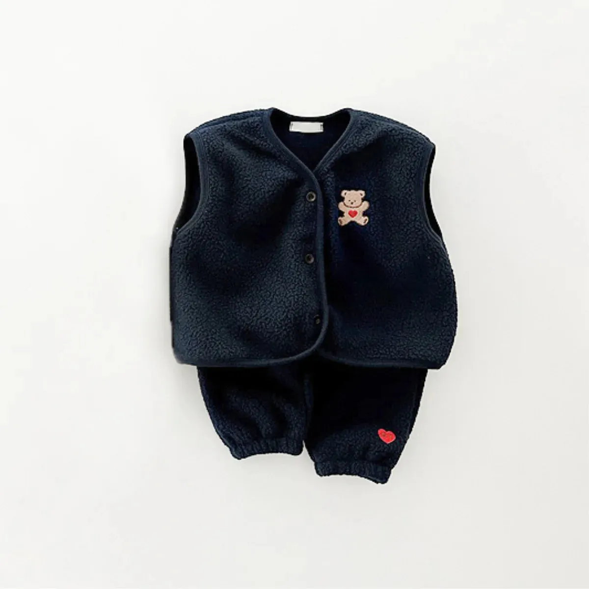 Cartoon Bear Fleece Vest & Pants Set