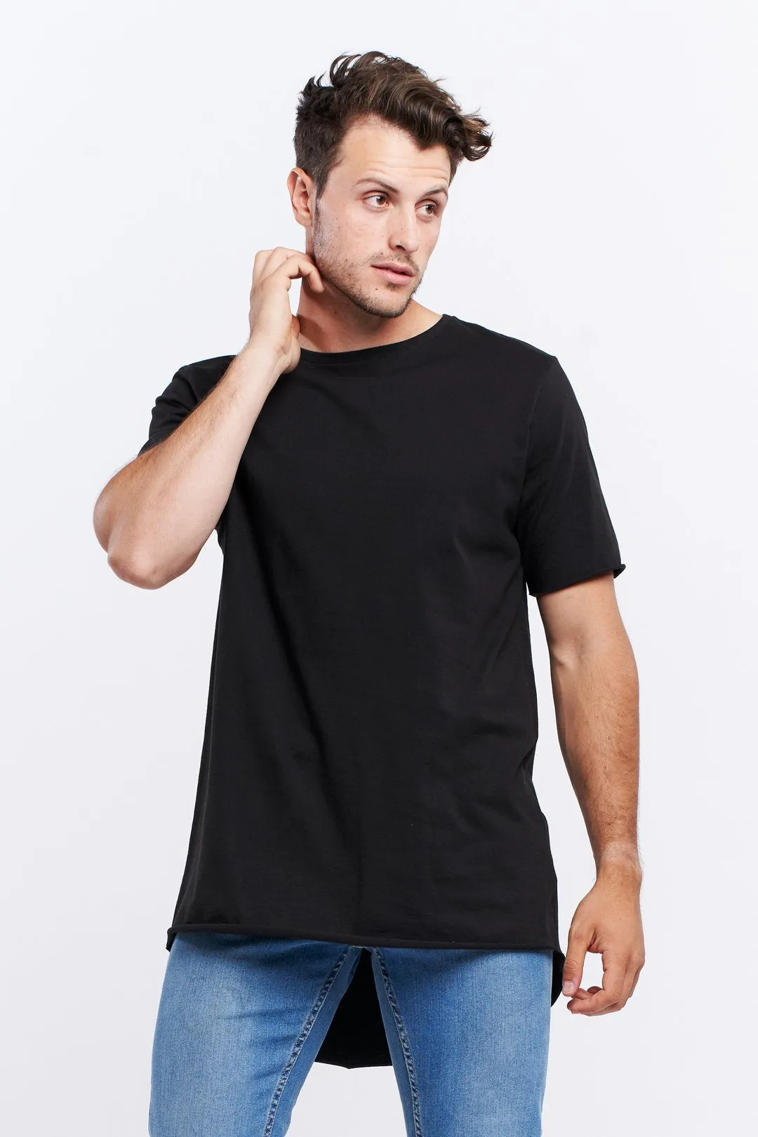 Casa Amuk MENS BASIC RAW HEM TALL TEE BLACK