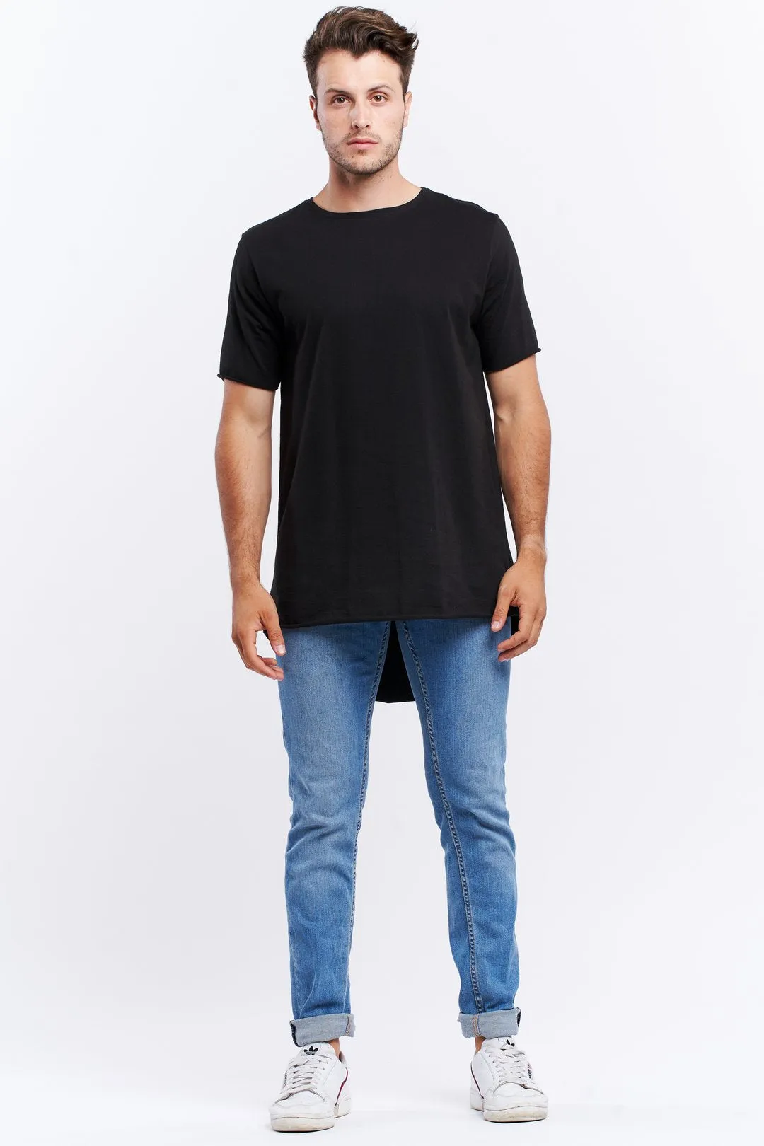 Casa Amuk MENS BASIC RAW HEM TALL TEE BLACK