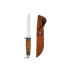 CASE 381 Utility Knife with Leather Sheath, 5 in L Blade, Stainless Steel Blade, Brown/Tan Handle