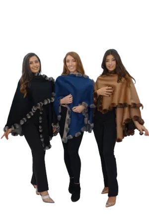 Cashmere & Wool Cape & Rex Rabbit trim