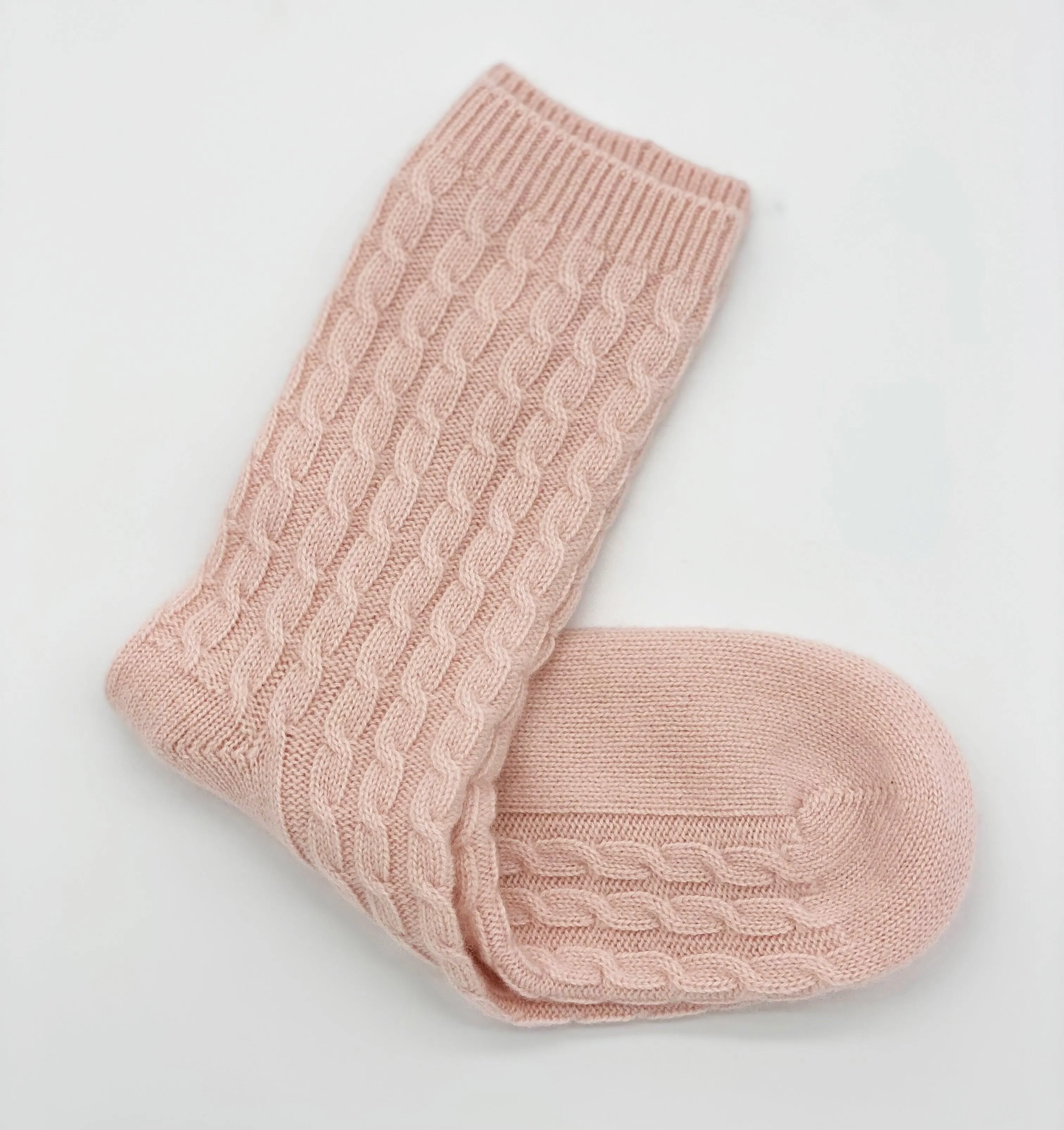 Cashmere Cable Knit Socks | Pale Pink