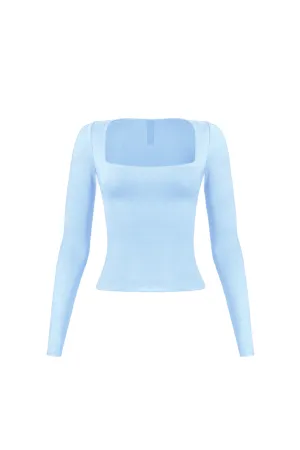 Cassie Long Sleeve Scoop Neck Top (Light Blue)