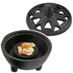 Cast Iron Cauldron Charcoal Incense Burner with Lid 3"