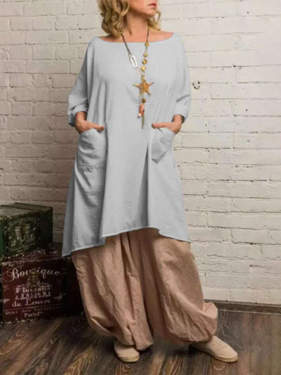 Casual And Comfortable Solid Color Women'S Cotton And Linen Suit