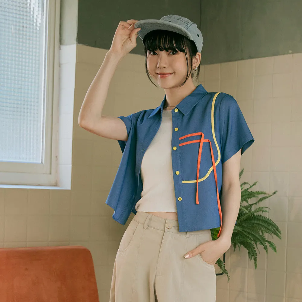 Casual Colorful Ribbon Button Shirt Top