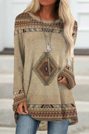Casual Geometric Printing O Neck Tops Casual Geometric Printing O Neck Tops