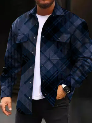 Casual Jacket Fashion Check Print Long Sleeve Pocket Jacket