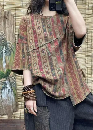 Casual Red Print Asymmetrical Patchwork Cotton T Shirt Top Summer LY4587
