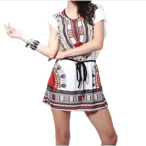 Casual Summer Beach Boho Dress with Waist Strap
