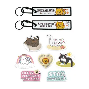 Cat Quote Keychain & Adorable Stickers