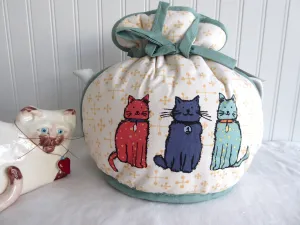 Cat Walk Tea Cozy Padded Muff Style Cosy Ulster Large Multicolor Kitty Cats