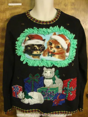 Cats with Presents Dressed for Snow Crafty Cat Ugly Christmas Sweater