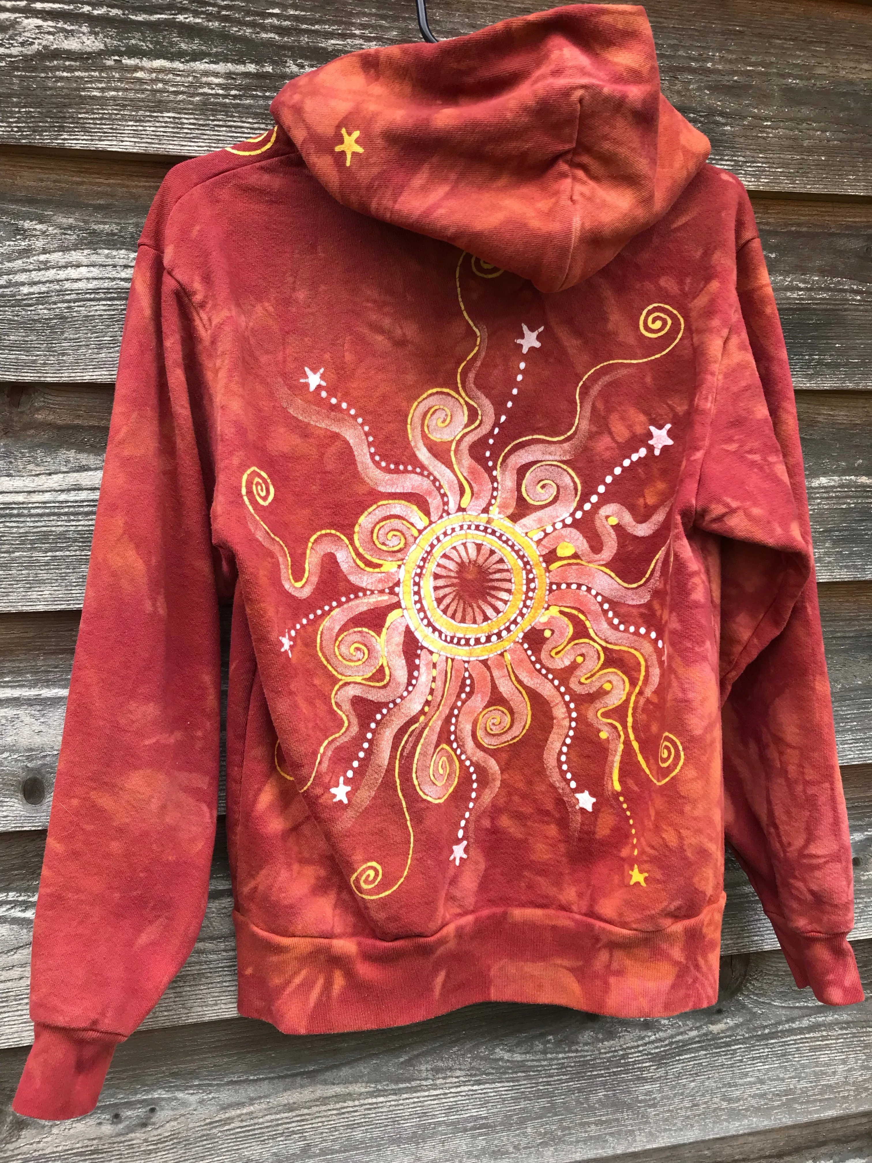 Cayenne Orange Sunset Handcrafted Batik Zipper Hoodie - Size XS Unisex