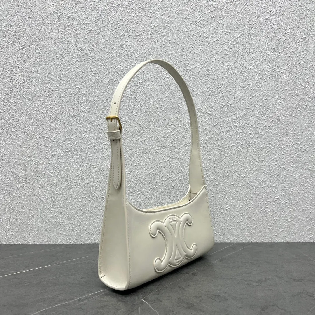 CE Cuir Triomphe Shoulder Bag White For Women 9.4in/24cm