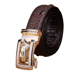 Ceinture cuir véritable boucle dorée crocodile pour homme, modèle Ravil