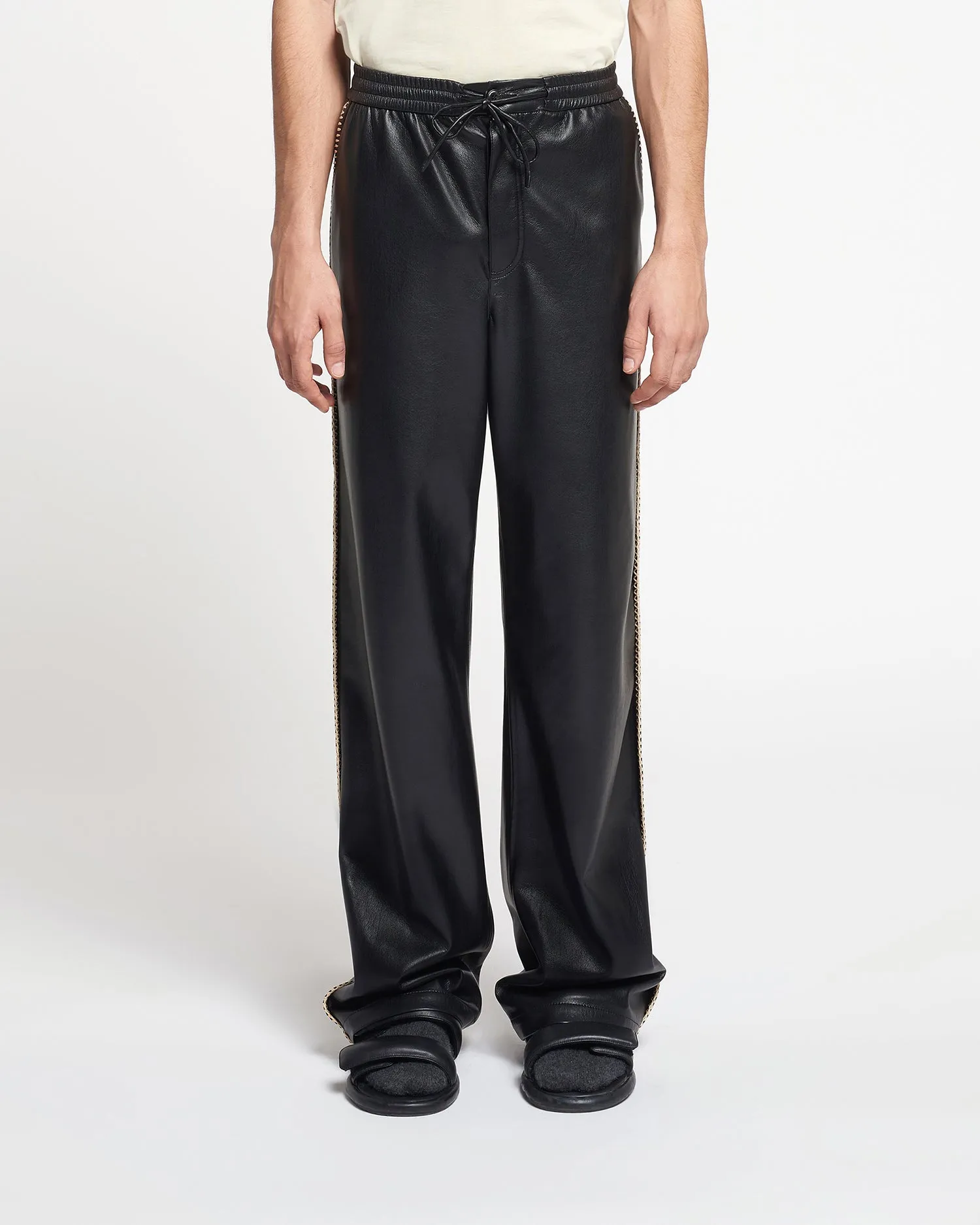 Ceron - Raffia-Trimmed Okobor™ Alt-Leather Pants - Black