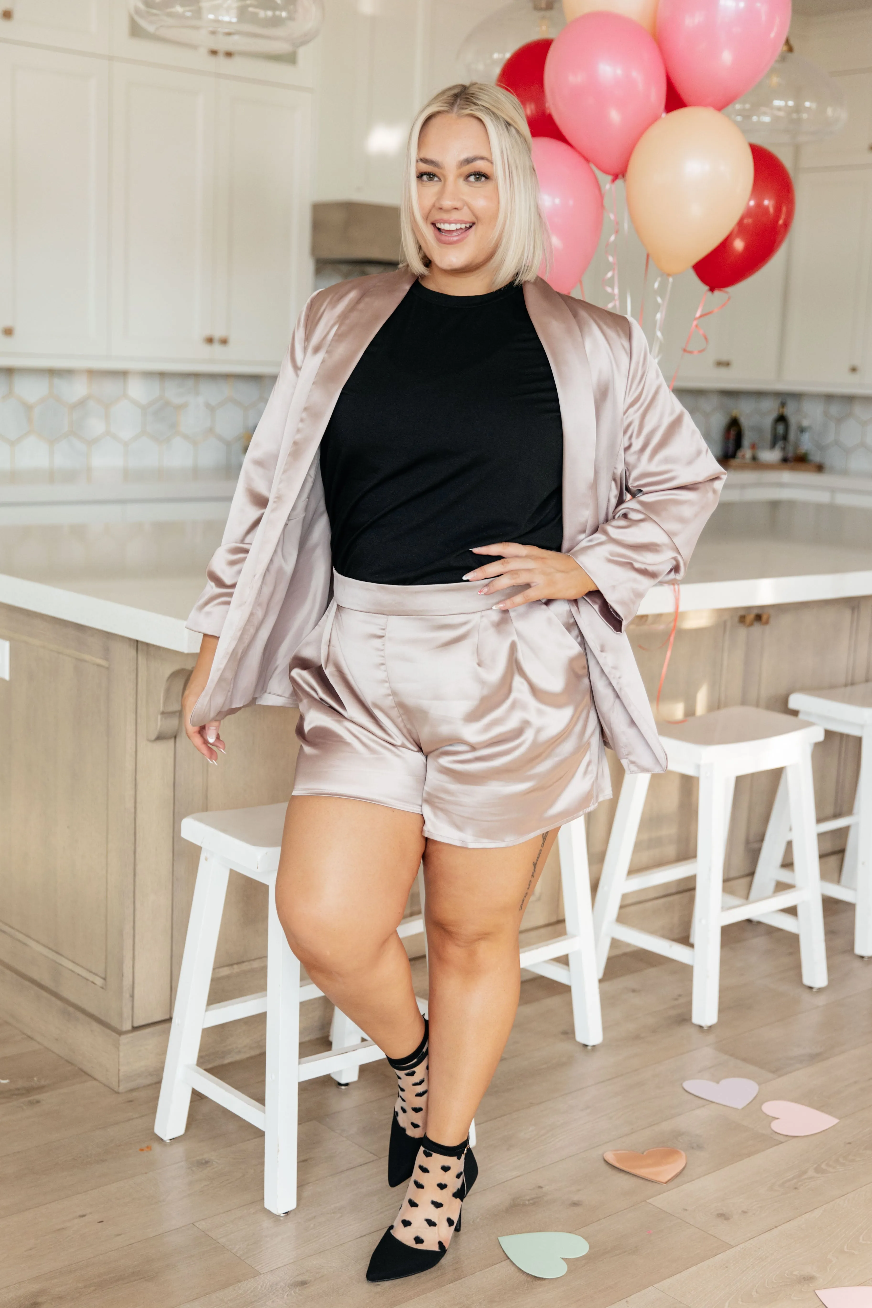 Champagne and Roses Satin Blazer - Champagne - Exclusively Online