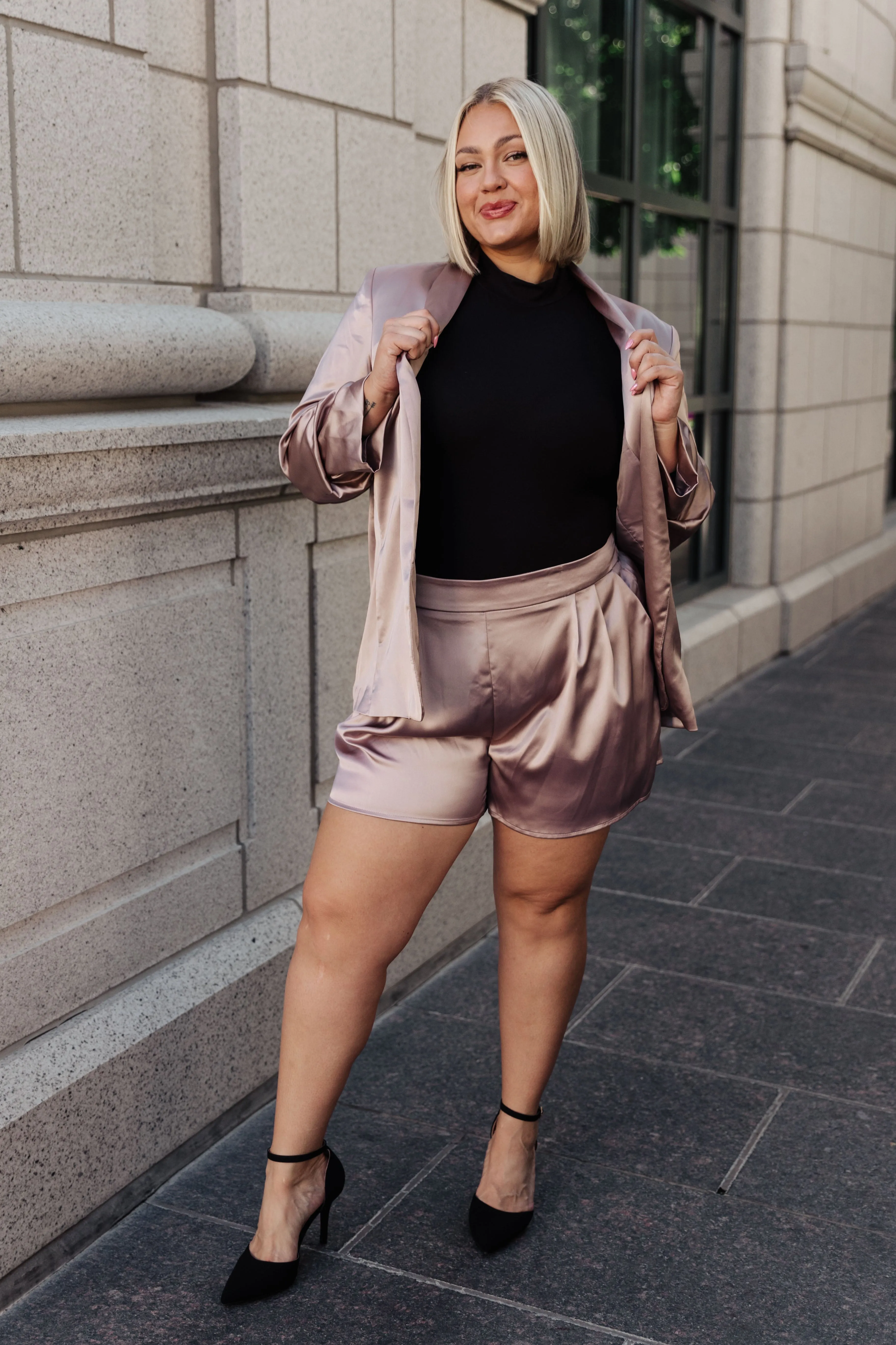 Champagne and Roses Satin Blazer - Champagne - Exclusively Online