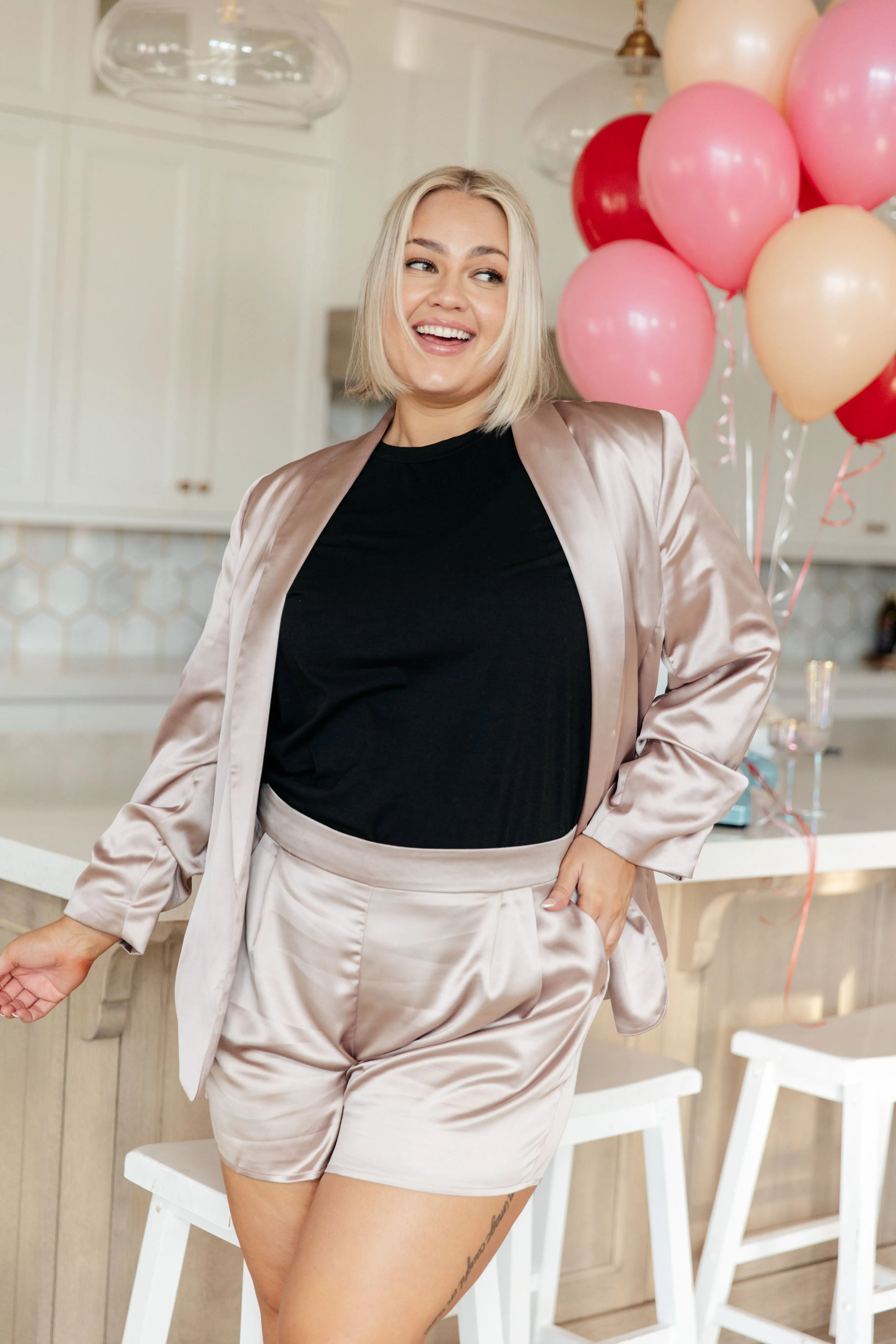 Champagne and Roses Satin Blazer - Champagne - Exclusively Online