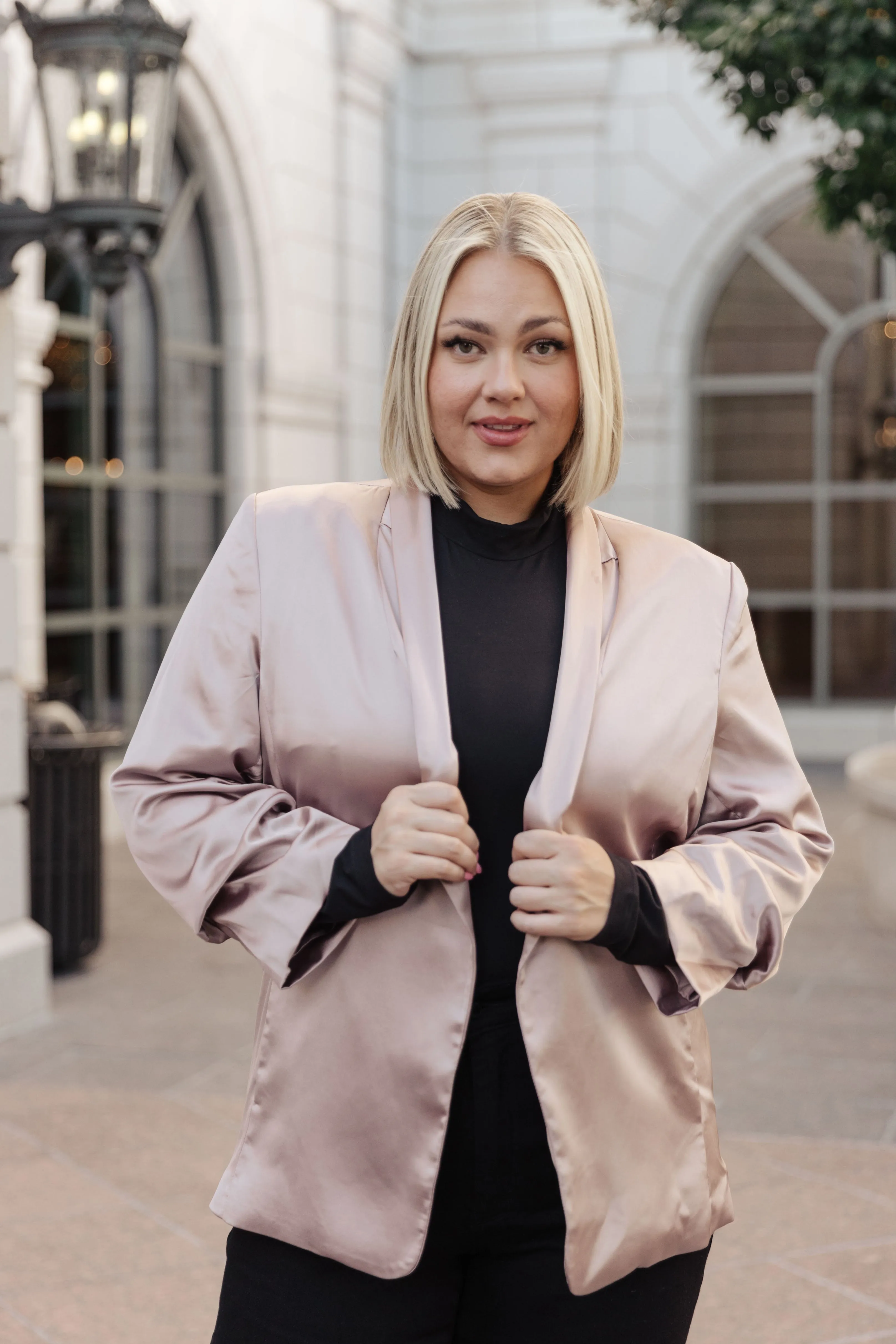 Champagne and Roses Satin Blazer - Champagne - Exclusively Online