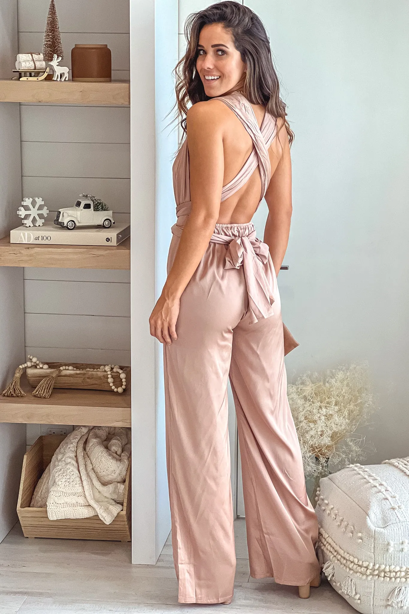 Champagne Satin Multi Tie Jumpsuit