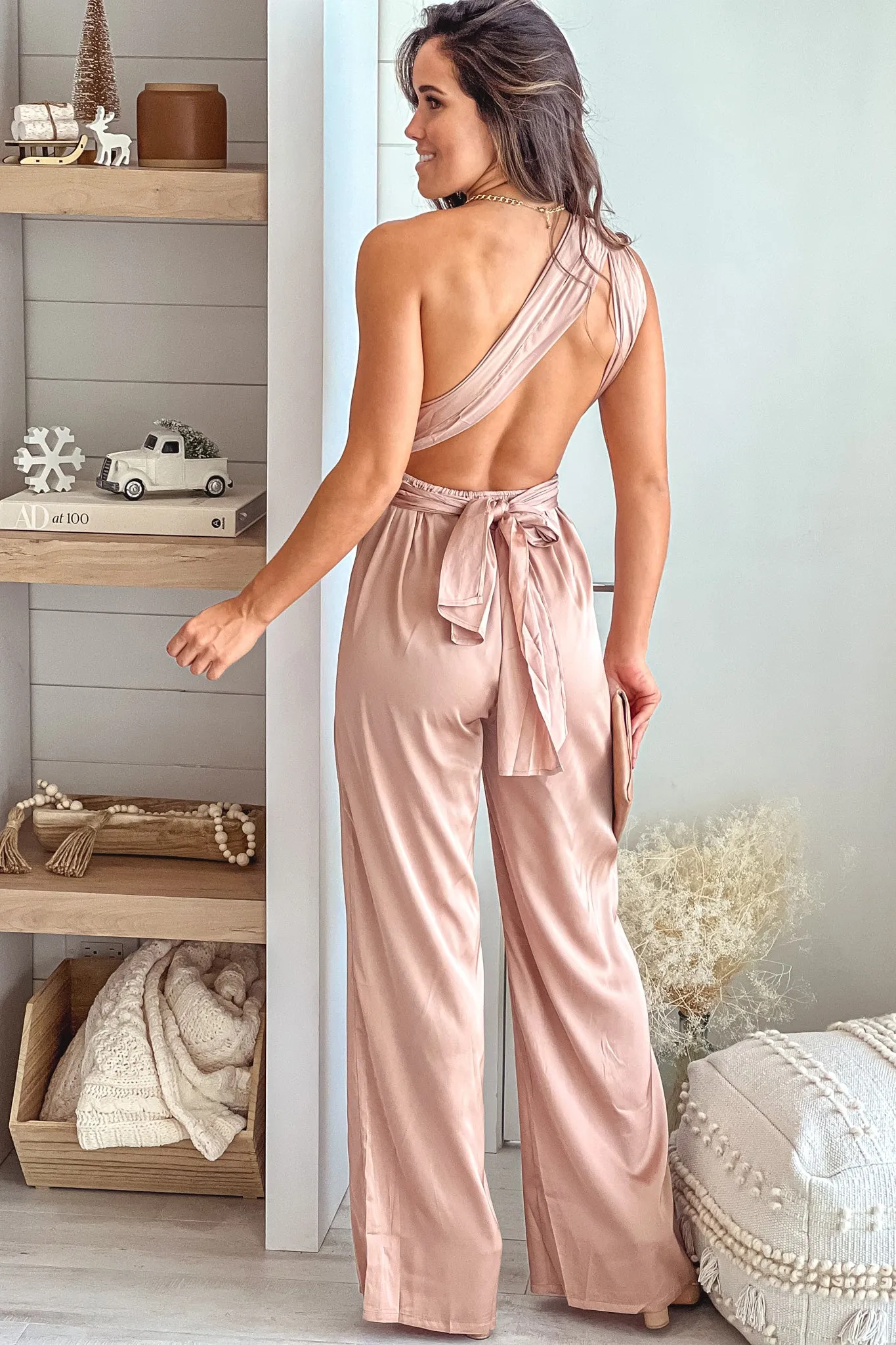 Champagne Satin Multi Tie Jumpsuit