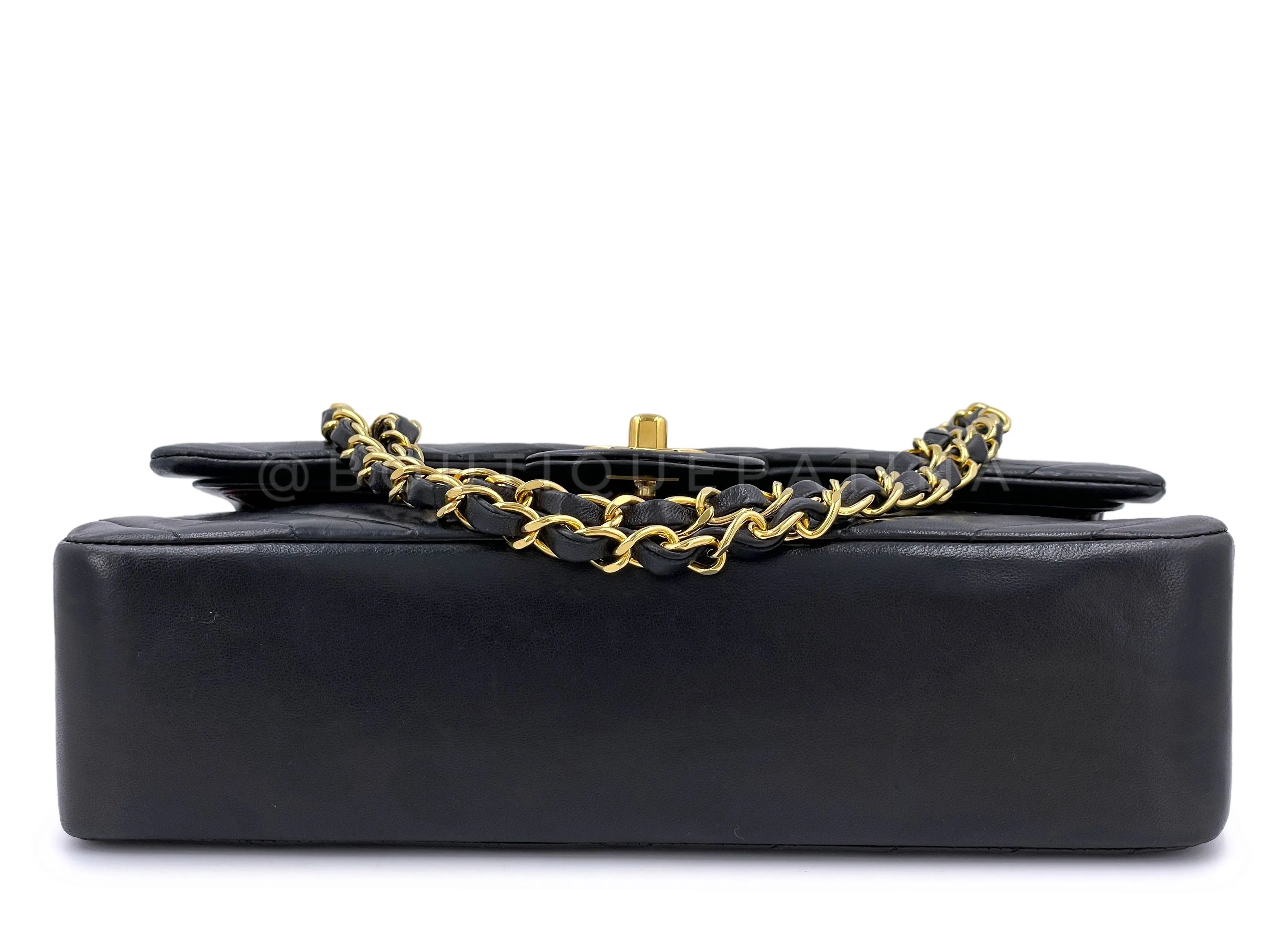 Chanel 1991 Vintage Black Chevron Medium Classic Double Flap Bag 24k GHW