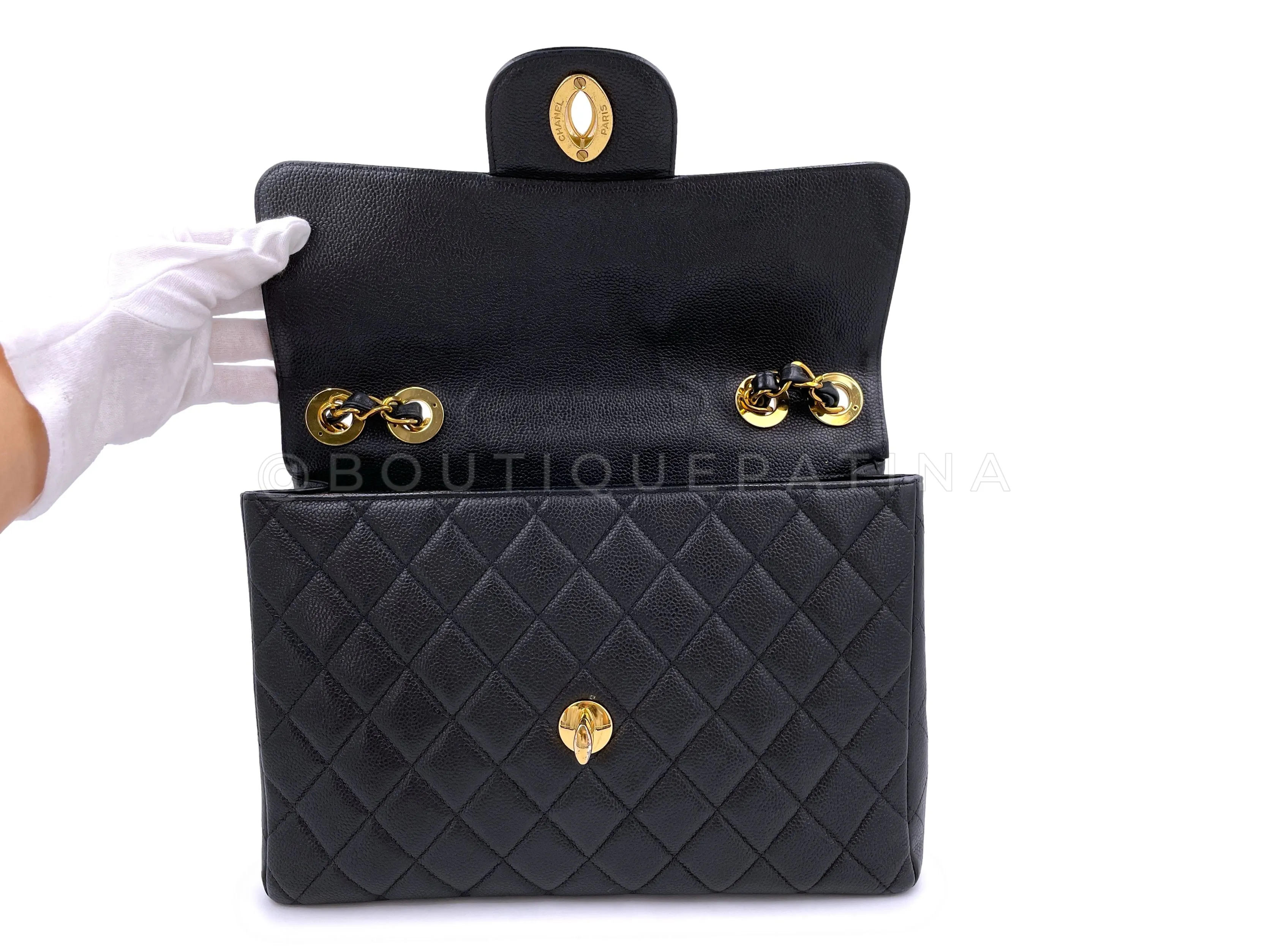 Chanel 1997 Vintage Black Caviar Jumbo Classic Flap Bag 24k GHW